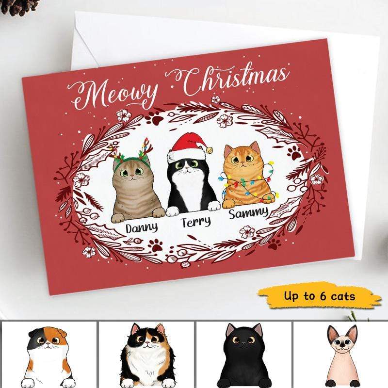 Meowy Christmas Peeking Fluffy Cat Christmas Personalized PostCard