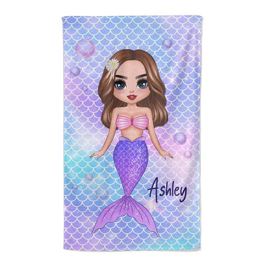 Mermaid Colorful Name Family Personalized Beach Towel