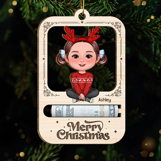 Merry Christmas Cute Kid Personalized Holiday Money Holder Ornament