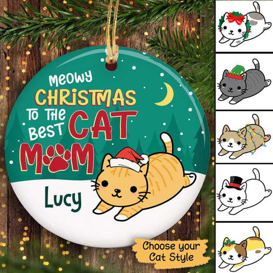 Meowy Christmas To The Best Cat Mom Personalized Circle Ornament
